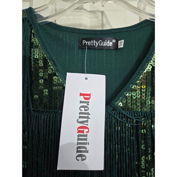 PrettyGuide Green Sequin Fringe Dress Size 10 100% Polyester Party Glam Flapper - Picture 2 of 5